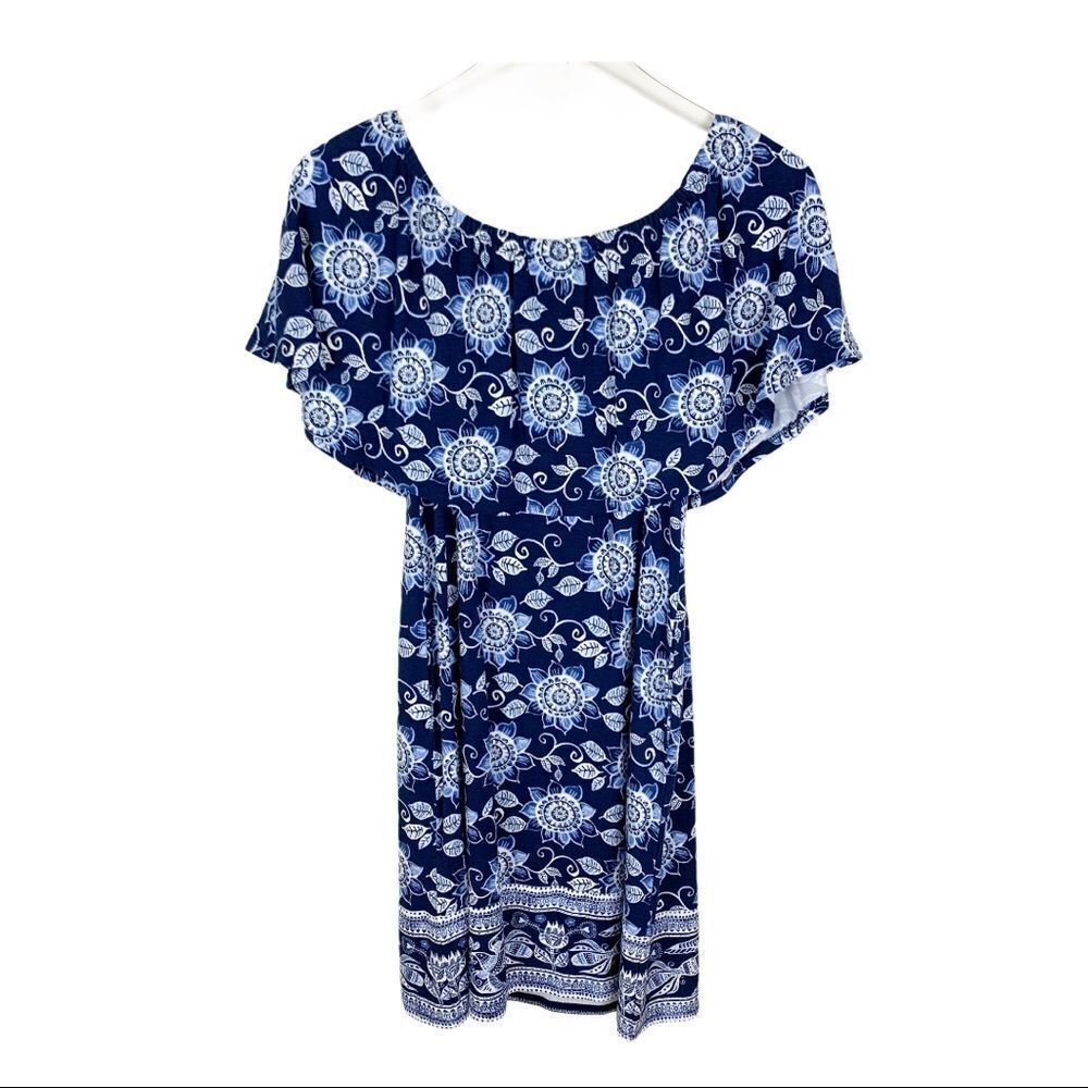 J Jill Women’s‎ Off the Shoulder Blue Print Dress